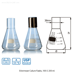 DURAN® Φ38mm Neck Erlenmeyer Culture Flask, Boro-glass 3.3, 100~2,000㎖ With Standard Necks for 38mm Metal- or PP-caps, 삼각 컬처 플라스크