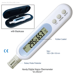 DAIHAN® Handy/Digital Thermo-Hygrometer “H9237”, Rotary Sensor Protector, ℃/℉ & R.H%, Max/Min With Large LCD, Rubber Coated & Black Carrying Case, -50℃+70℃, 20~99.9% R.H, 0.1 Divi, 포켓/디지털 온습도계