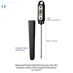 DAIHAN® Waterproof Pocket Digital Thermometer “T9231C”, Max/Min, Extension Handle, with NTC