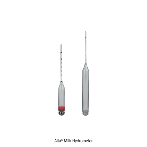 Alla® Milk Hydrometer, “D082”, g/㎖ & % milk fat Hydrometer, L165 & L200mm Without Thermometer, 1.000~1.040 g/㎖(0.001g/㎖) & 0~4% milk fat(1% milk fat), 유지방 비중계