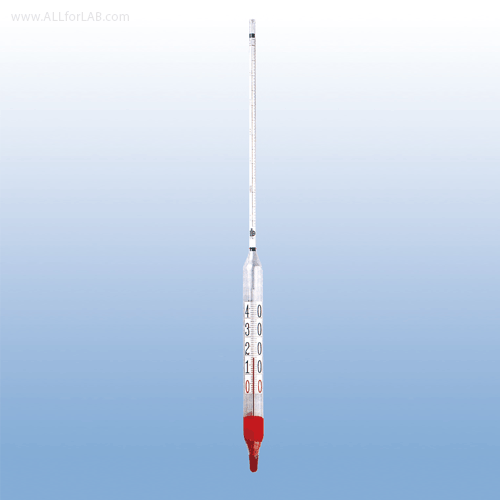 Alla® Precision Hydrometer, 0.100 - Ranges, ISO With Thermo. or not, 0.600~2.000 g/㎖, Divi. 0.001 g/㎖, L300 / L310mm, 정밀 비중계