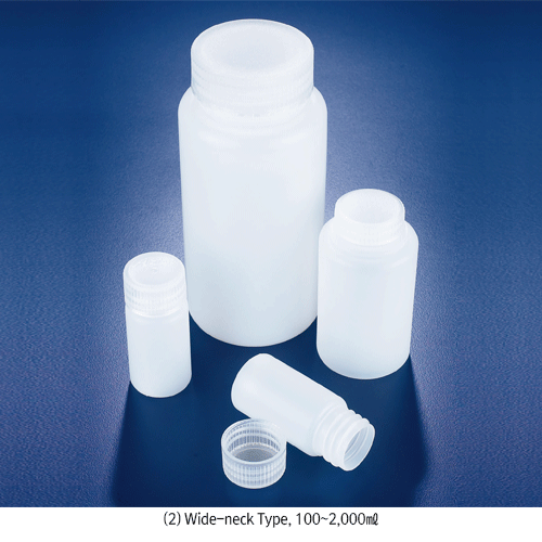 Azlon® 100~2,000㎖ HDPE Popular Bottle, with PP Screwcap, Narrow- & Wide-neckGood Chemical Resistance, Non-autoclavable, 105 120℃, HDPE 세구&광구병