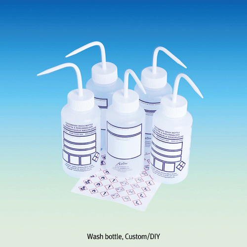 Azlon® LDPE DIY Wash Bottle, Wide Neck, with Write-on-Panel, 250~1,000㎖ With (1) Vapour-Venting Cap & (2) Non-Venting Cap, -50℃+80/90℃, LDPE DIY 광구세척병