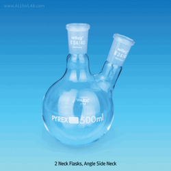 SciLab® Premium 2×Joint Neck Round Bottom Flask, DURAN-glass, 25~5,000㎖ With ASTM & DIN Joint, 20° Angle Side Necks, Boro-glass 3.3, 2구 플라스크