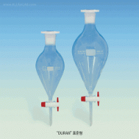 SciLab® Standard Squibb Pear Separatory Funnel, with PTFE-plug & PE-stoppersMade of DURAN Borosilicate Glass 3.3, DIN/ISO, 표준 스퀴브 피어형 분액깔때기