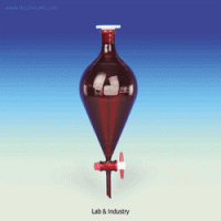 SciLab® Premium Amber Glass “Squibb-Pear” Separatory Funnel, for UV-protection, 100~2,000㎖ With PTFE Plug Stopcock and 29/32 PE Stopper(except 100㎖), 갈색 분액깔때기,“ 스퀴브 피어” 형