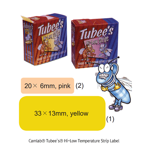 Camlab® Tubee’s® Hi-low Temperature Strip Label, -85℃+100℃, 20×6mm and 33×13mm For Use with Micro-tubes, Cryogenic Vials and Test tubes, Labels on Roll, 저온 고온 겸용 스트립 라벨