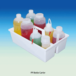 Bottle Carrier Tray, PP, Single Handhead-type, White, Up to 6×Φ86mm Bottles (ex.500㎖) With 2 Rows & Center Handle, -10℃+125/140℃, PP 보관/운반용 바틀 캐리어, 운반손잡이