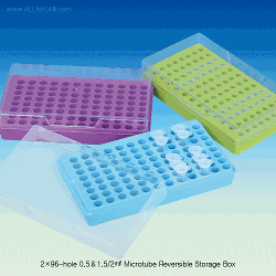 SciLab® PP 2 Side×96-hole 0.5 & 1.5/2㎖ Microtube Reversible Storage Box Alpha-Numeric Index, Translucent PC Lid, Hole Φ8 & 11.4mm, 2×96 홀 양면 저장 박스, 상/하 양면용