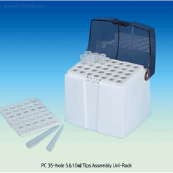 SciLab® PC 35-Hole 5 & 10㎖ Empty Tip Uni-Rack, Assembly With 2 Exchangeable Trays for 5 & 10㎖ Tips, 125/140℃, 5 & 10㎖ 팁용 만능랙