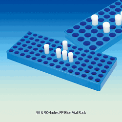 50 & 90-hole PP Scintillation Vial Rack, with Hole id Φ17.1 & 28.1mm, AutoclavableStackable, -10℃+125/140℃, 50 & 90홀 바이알 랙