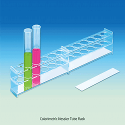 Colorimetric Nessler Tube Rack, Acrylic, for 50 & 100㎖ Tubes of Φ27 & 32mm With 12 Holes & Mirrored-plate, Clear, -40℃+90℃ Stable, 아크릴 비색관 랙