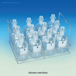 SciLab® Stainlies-steel Wire BOD-Bottle Rack, for 60 & 300㎖, with 2 Side Handle Φ48mm Hole×20, Φ75mm×Hole12, 스텐선 BOD 바틀랙