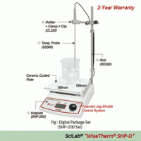 SciLab® 380℃ Standard Analog & Digital Hotplate “WiseTherm® SHP-A” & “WiseTherm® SHP-D”, Ceramic-Coated Plate With High Temp Uniformity, 180×180- or 260×260-mm Plate, CE Certified, with Certi. & Traceability 아날로그 & 디지털 정밀 가열판, 우수한 온도균일성 & 경제성, 세라믹 코팅 플레이트