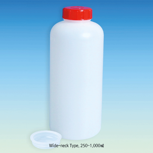 20~5,000㎖ HDPE General Purpose Screwcap Bottle, with Insert Plug Cap for Tight Sealing Wide- & Large-neck Types, -50℃+105/120℃, Non-Autoclavable, PE 바틀