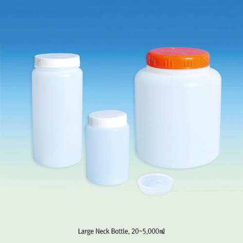 20~5,000㎖ HDPE General Purpose Screwcap Bottle, with Insert Plug Cap for Tight Sealing Wide- & Large-neck Types, -50℃+105/120℃, Non-Autoclavable, PE 바틀
