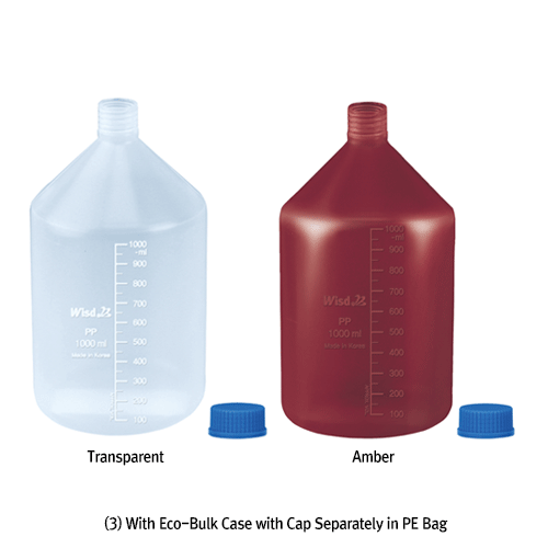 Wisd PP Narrow-neck Lab Bottle, with DIN/GL-25 & 32 Basic Cap, Fine Graduated, 50~2,000㎖Transparent & Opaque Amber, Good Chemical/Heat Resistance, 125/140℃ Stable, PP 세구 랩 바틀