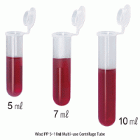 Wisd PP 5~10㎖ Multi-use Centrifuge Tube, with Integral Snap Cap and Round BottomMade of Polypropylene(PP), with Flat Top & Graduation, PP 다용도 원심관 튜브