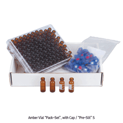 SciLab® 9-425 Screwtop 2㎖/Φ12×32 Autosampler Vial “Pack-Set”, Large Opening, with Blue PP Cap & Pre-Slit Septa Clear & Amber, for Chromatography, Boro-glass 5.1, 2㎖ 스크류탑 오토샘플러 바이알세트, 12×32