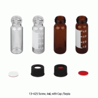 SciLab® 13-425 Screwtop 4㎖/Φ15×45 Autosampler Vial, with Black PP Cap & Septa “Pack-Set” Clear & Amber, for Chromatography, Boro-glass 5.1, 4㎖ 스크류탑 바이알 세트