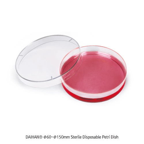 DAIHAN® Φ60~Φ150mm Sterile Disposable Petri Dish, E-beam or EO Gas Sterile Made of Crystal Clear PS, -10℃+70/80℃, 일회용 멸균 페트리디쉬