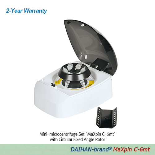 DAIHAN® 6-Place Hi-Quality Mini-microcentrifuge Set “CF-6”, Max. 5,500 rpm, Rapidly Stop Spin-motion for Safety With Circular Fixed-Angle Rotor for 6×0.2/0.5/1.5/2.0㎖ Tubes and Strip Rotor for 2×0.2㎖ PCR 8-tubes Strips/16×0.2㎖ PCR Tubes 미니-마이크로 원심분리기 세트, 