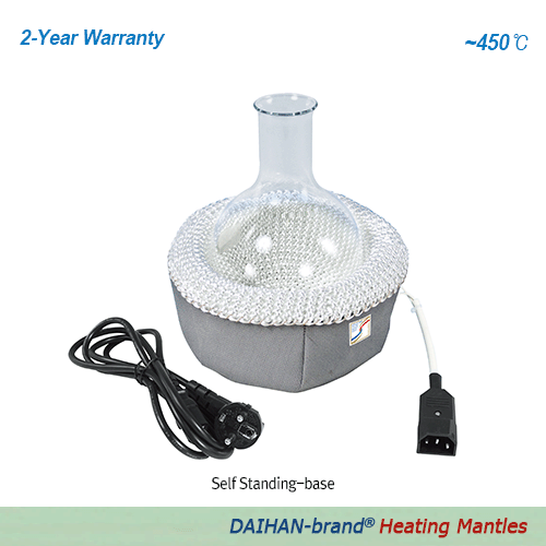 "DAIHAN-brand® Fabric-Housed Heating Mantles, (1) Self Standing-base & (2) Top Cover, 450℃, 50㎖~100Lit. for Spherical Flask, with Nickel Chrome Heating Element, Option-Controller, with Certi. & Traceability 직물케이스 히팅맨틀, Ni-Cr열선 내장, 자력교반기와 사용가능, 조절기 별도"