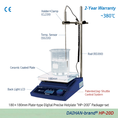 DAIHAN® 380℃ Standard Analog & Digital Hotplate “HP-A” & “HP-D” , Ceramic-Coated PlateWith High Temp Uniformity, 180×180- or 260×260-mm Plate, CE Certified, with Certi. & Traceability아날로그 & 디지털 정밀 가열판, 우수한 온도균일성 & 경제성, 세라믹 코팅 플레이트