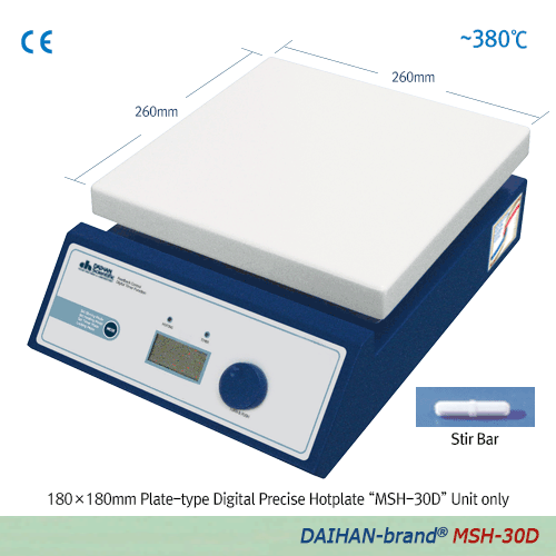 DAIHAN-brand® 380℃ Digital Hotplate Stirrer, “MSH-D”, Ceramic-Coated Plate, ±0.3℃, with Certi. & Traceability with Digital Feedback Control, Accurate Temp. Control, 180×180mm- or 260×260mm- Plate, 80 ~ 1,500 rpm 디지털 가열 자력 교반기, 디지털 피드백 온도 제어, 우수한 온도균일성, 세라