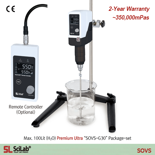 SciLab® PREMIUM Ultra Hi-Torque Overhead Stirrer “SOvs-G30”, with Hi-Capacity BLDC-motor, Max. 60:1 with Planetary-gear, Torque(Ncm)- / Viscosity(mPas)- / Temperature(℃)-Real Time Display, Optional Remote Control 프리미엄 초고점도용 교반기, 고사양 BLDC-motor, 토크- / 점도- 