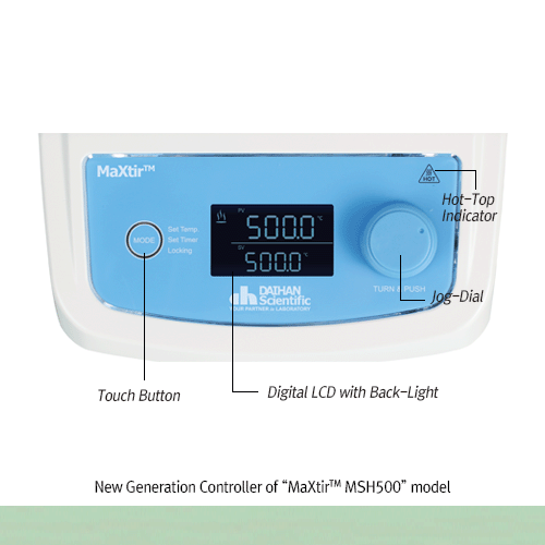 DAIHAN® Premium 500℃ High-Temp Hotplate Stirrer “MSH500”, Solid Ceramic Glass Plate, 200×200mm With Permanently Brushless Shade Motor(BLAC), Large LCD, Optimum Insulation Layer. Accurate Temp Control, Hot-Top Indicator, 80~1,500rpm 고온용 디지털 가열 자력 교반기, 최적의 