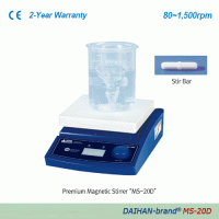 DAIHAN-brand® Digital Magnetic Stirrer, “MS-20D”, 180×180mm Ceramic-Coated Plate, with Certi. & Traceability with Digital Feedback Control System, Precise Speed Control, Back Light LCD Display, 80~1,500 rpm, Max. 20 Lit 디지털 자력교반기, 디지털 피드백 컨트롤 시스템, 세라