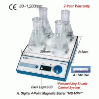 DAIHAN® Digital Multi-point Magnetic Stirrer “MS-MP”, 4 & 8-Points, Max. 500㎖ per point, 80~1,200 rpm With Permanently Brushless Motor(BLDC), digital feedback control, Digital LCD, Synchronous Operation, with Certi. & Traceability 4 & 8-멀티포인트 디지털 자력교