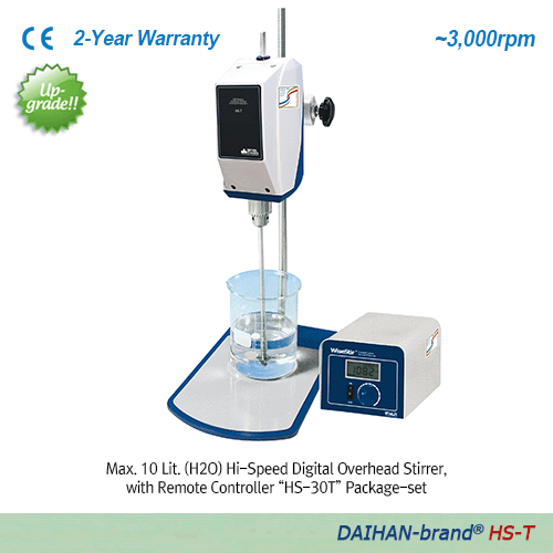 DAIHAN® High-Speed Digital Overhead Stirrers “HS-D” & “HS-T”, for Low-/Middle-Viscosity, Max.10·20Lit With “Push-Through” Shaft and Chuck grip Φ3~10mm, Flex-Coupling Φ6~12mm, Max. 3,000rpm, up to 5,000·10,000mpas 디지털 고속 교반기, 저/중점도용, 사용교반봉 ; ①기본은Φ3~10