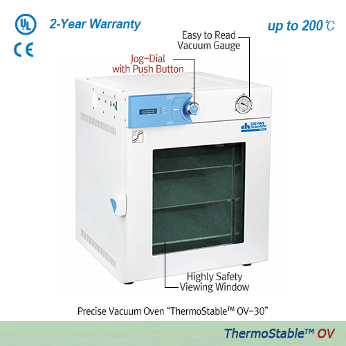 DAIHAN® Gas Exchangeable Precise Vacuum Drying Oven “OV”, 20·30·70 lit, 10~750 mmhg, 200℃ With Highly Safety View Window, 2 Al-Shelf, digital PID control, Superior Temp & Vacuum Accuracy, Excellent Thermal Conductivity 가스 치환 정밀 진공 건조기/오븐, 고정밀 디지털 PID