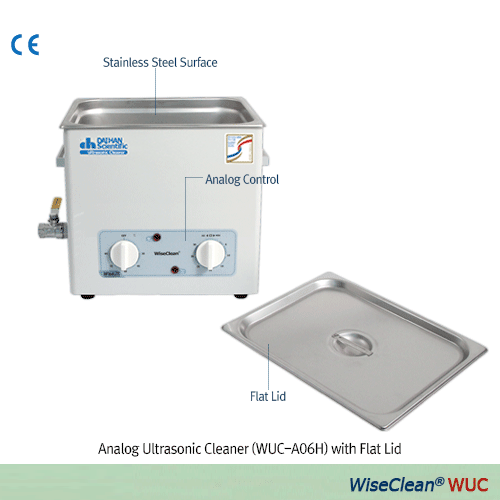 DAIHAN® Analog Ultrasonic Cleaner “WUC-A” , Timer/Temp. Output Controller, with Certi. & Traceability, 1.2~22 LitWith Stainless-steel Flat Lid, Highly Effective Cleaning, up to 85℃, 0~30min, 40kHz Frequency, without Basket초음파 세척기, 온도 및 시간 설정, 고효율, 다용