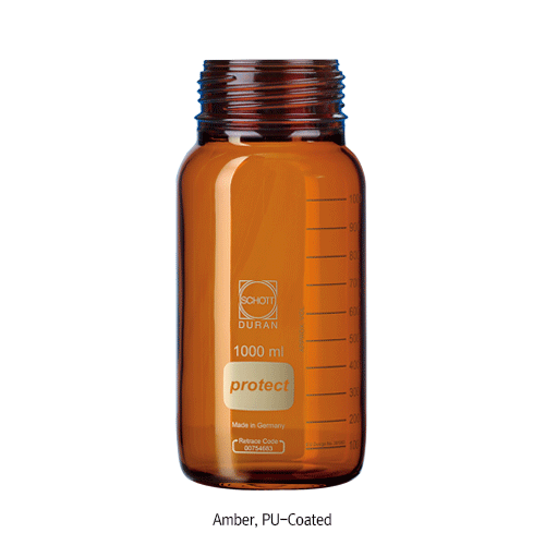 DURAN® Safety Plastic PU-Coated Lab Bottle, With/Without GL Cap & Pour-Ring, Clear & Amber, 25~20,000㎖Boro-glass 3.3, with Graduation & DIN GL-Screwthread, Autoclavable, -30℃~+135℃, 안전플라스틱 코팅 랩바틀