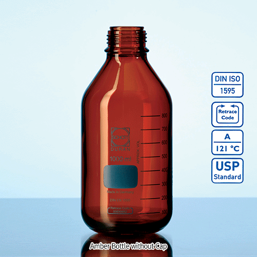 DURAN® GL45 High Pressure/Vacuum Bottle Standard and Safety Coated, -1~+1.5bar Resist., 100~1,000㎖ Ideal for Safe Working Under Pressure or Vacuum, with Blue Graduation, without Cap, Boro-glass 3.3, GL45 진공/압력 바틀, 캡 별도