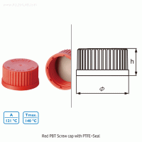High-Temp. PBT Universal GL Screwcap with PTFE/Silicone Septa and ETFE Pour-Ring, DIN/GL14~GL45 For All DIN/GL-screw Necks of Bottle·Flask·Tube·Vessel, -45℃+180℃, Stable, 고온 PBT 만능 스크류 캡과 푸어링 링