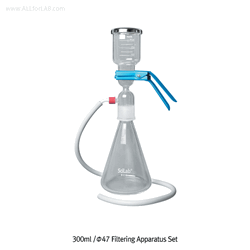 TJV® 300㎖/Φ47 & 500㎖/Φ60mm Filtering Apparatus Set, with 40/38 & 45/40 Joint Filter Flask Ideal for Strong Solvents & HPLC Media, with All Glass & PTFE Disc Holder, 300/500㎖ 여과장치세트, 여과병 포함