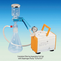 TJV® 300㎖/Φ47 & 500㎖/Φ60mm Filtering Apparatus Set, with 40/38 & 45/40 Joint Filter Flask Ideal for Strong Solvents & HPLC Media, with All Glass & PTFE Disc Holder, 300/500㎖ 여과장치세트, 여과병 포함