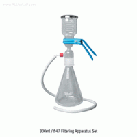 TJV® 300㎖/Φ47 & 500㎖/Φ60mm Filtering Apparatus Set, with 40/38 & 45/40 Joint Filter Flask Ideal for Strong Solvents & HPLC Media, with All Glass & PTFE Disc Holder, 300/500㎖ 여과장치세트, 여과병 포함
