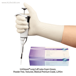 UniGloves Long Cuff Latex Exam Glove, Powder Free, Textured, L295mm Ideal for Safety, Premium Grade AQL 1.5, Natural Color, 롱커프 라텍스 실험장갑