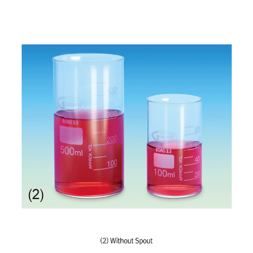 SciLab® Classic Tall Beaker, with Graduation, With or Without Spout, 50~1,000mℓ Made of Boro-glass 3.3, Useful for Heating & General-purpose, 유리 톨 비커