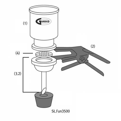 47mm Glass Vacuum Filter Holder / without Flask, with 300㎖ or 500㎖ Glass Funnel with Fritted Glass- or Stainless-steel Screen Support 진공여과장치/홀다, 여과병은 별도