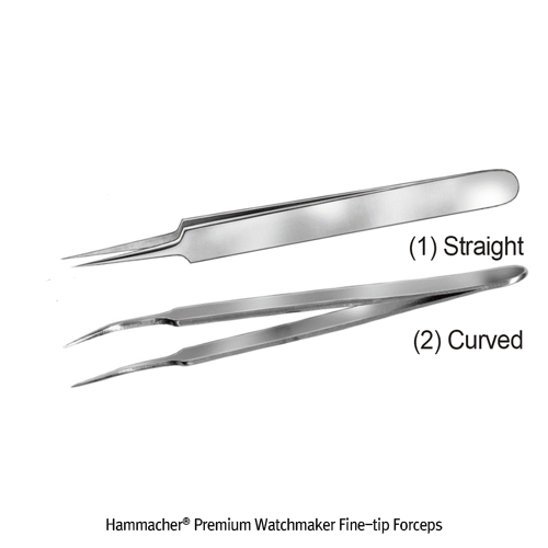 Hammacher® Premium Watchmaker Fine-tip Forceps, L110mm, Medicaluse With Straight- & Curved-type, Sharp & Smooth-Tip, Stainless-steel 420, 프리미엄 정밀팁 포셉/핀셋, 독일제 의료용