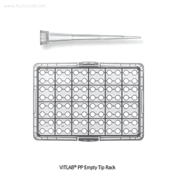 VITLAB® PP Empty Tip Rack/Box, 96-Wells & Hinged Lid, Color-coded Mounting Plate, for 20~1000㎕ Tips Ideal for BRAND & VITLAB Tips, Two Functions Lid of Hinge and Snap-on, Autoclavable at 121℃, 피펫터 팁용 공박스