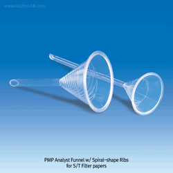 VITLAB® Premium Analyst Funnel with Spiral-shape Ribs, PMP, Long-stem, Rapid Filtration, Φ51~Φ196mm, 30~1,800㎖ With Int-Ribs and Ext-Ridges, 60° Angle, Crystal-Clean, Autoclavable, 0℃~150/180℃, PMP 투명 분석용 펀넬, 정밀신속