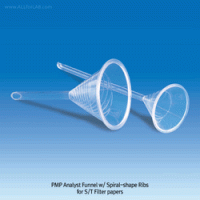 VITLAB® Premium Analyst Funnel with Spiral-shape Ribs, PMP, Long-stem, Rapid Filtration, Φ51~Φ196mm, 30~1,800㎖ With Int-Ribs and Ext-Ridges, 60° Angle, Crystal-Clean, Autoclavable, 0℃~150/180℃, PMP 투명 분석용 펀넬, 정밀신속