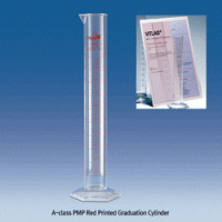VITLAB® A-class PMP Red Printed- & Raised-Graduation Cylinder, with Certificate, 10~2,000㎖ Crystal-clear, with Ring Marks, DE-M marked, 0℃~150℃, 투명 PMP실린더, A-급 보증서 포함